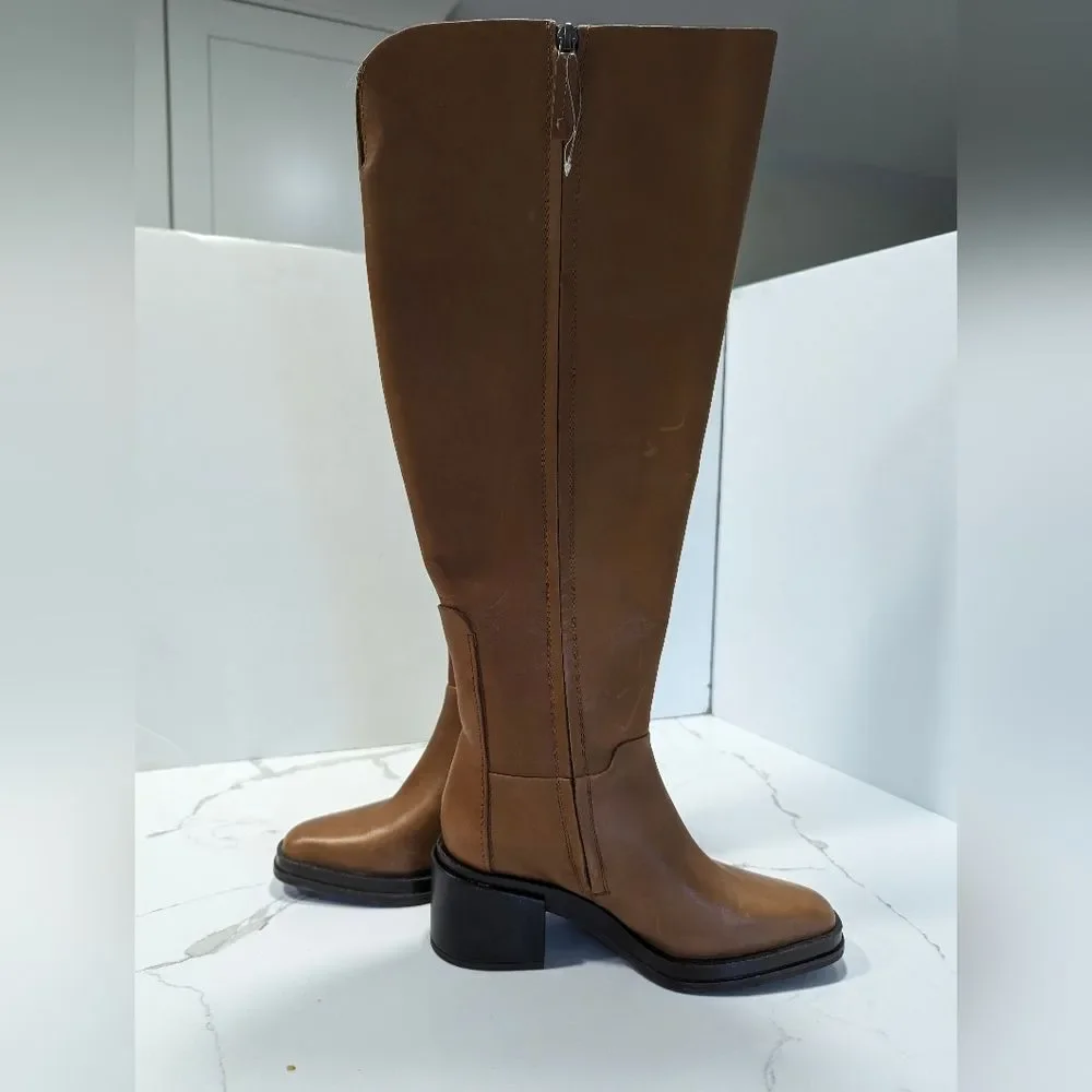 NEW Franco Sarto Womens L-Dorica Wide Calf leather High Tall Boot Cognac 6.5 WC
